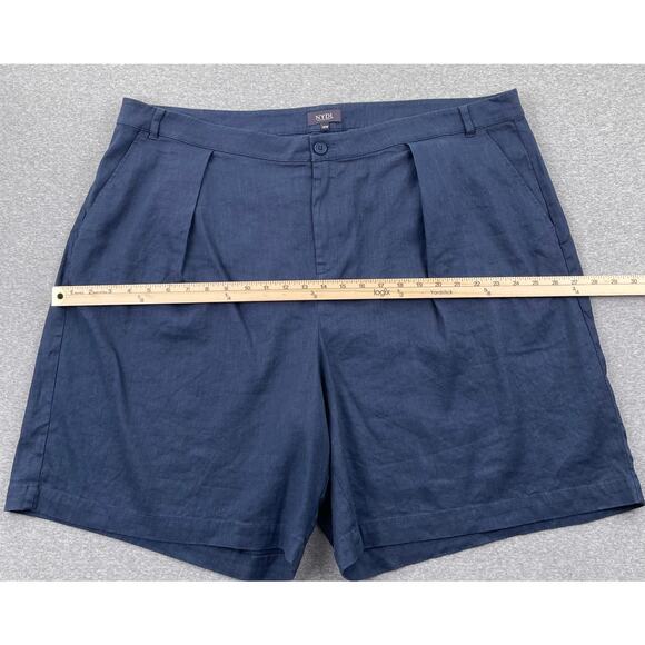 NYDJ Plus Shorts 20W Oxford Navy Blue Stretch Linen Relaxed Fit Casual Summer - Picture 8 of 13